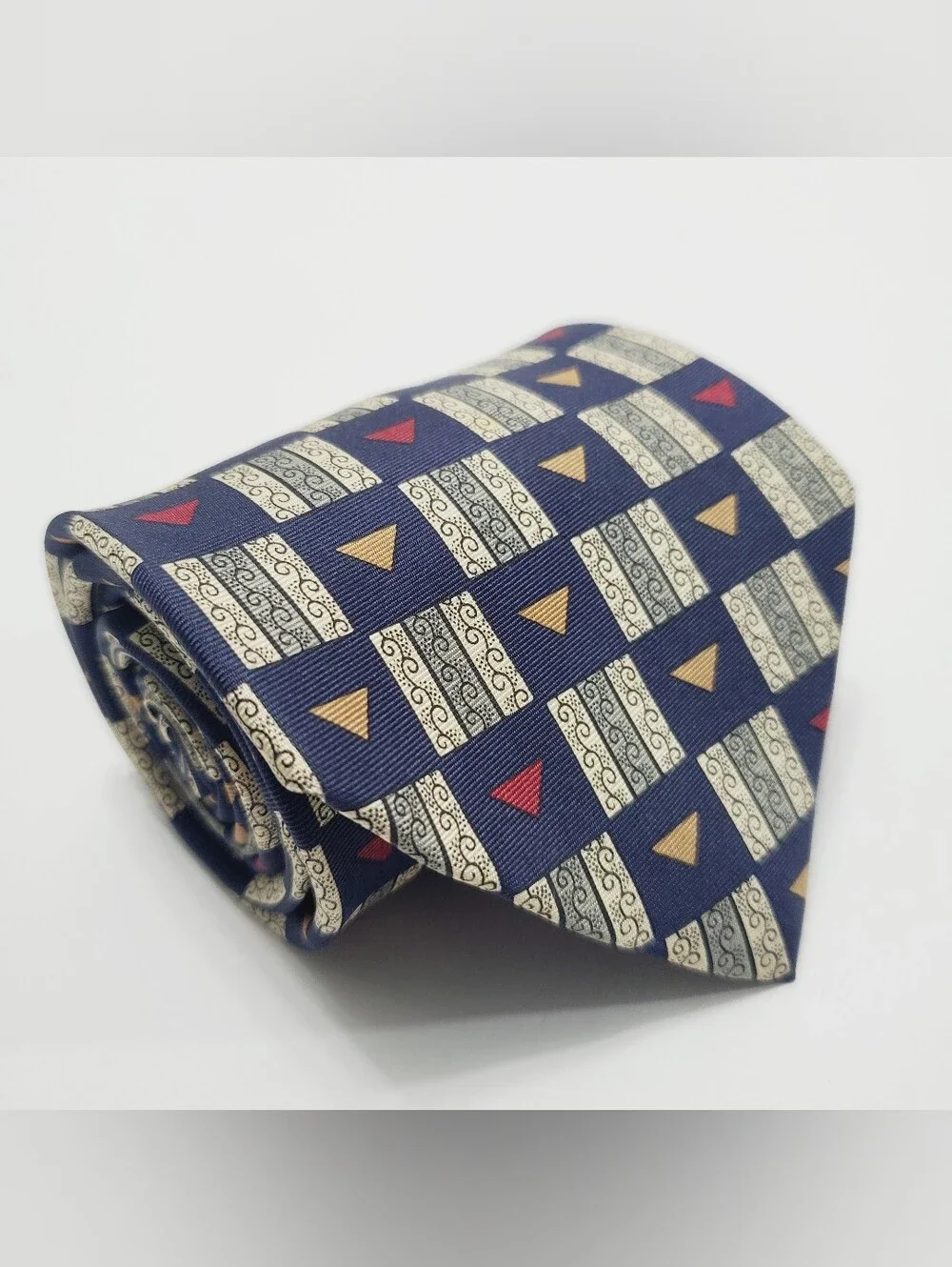 Preswick & Moore Men's Silk Neck Tie Blue Geometric Pattern 58x3.75